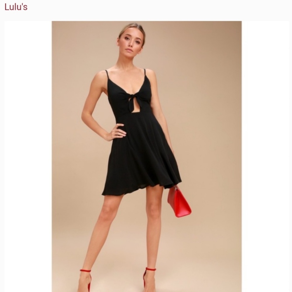 Lulu's Play It Cool Tie-front Black Skater dress